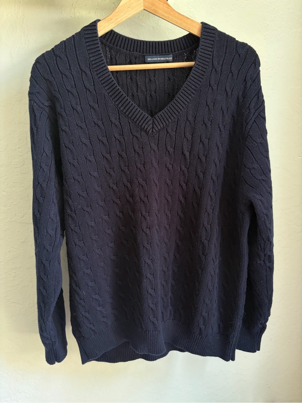 Brandy Melville Navy Cable-Knit V-Neck Sweater